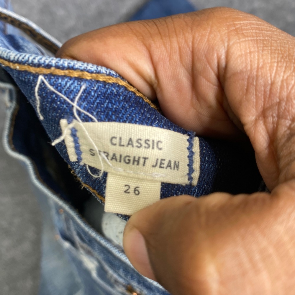 Madewell Classic Straight Jeans Blue High Rise Raw Hem AA614 Size 26 Selvedge - Picture 4 of 10